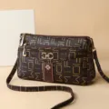 Stylish women's brown monogram crossbody shoulder bag with multi-pocket design and chic metal clasp. - Brown 3