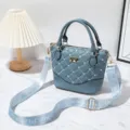 Blue quilted crossbody bag for women, stylish top handle shoulder bag with wide strap, large capacity daily purse. - Blue