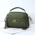 Green quilted shoulder bag for women, stylish crossbody handbag with top handle and strap. - Army Green