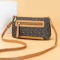 Stylish brown monogram crossbody bag for women, retro PU leather shoulder bag with zipper. - Small Letter