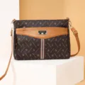 Stylish brown monogram crossbody bag for women, featuring chic leather trim and ample capacity. - Small Letter