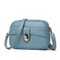 Minimalist Blue Leather Crossbody Bag, Elegant Solid Color Small Shoulder Bag for Women - Castle Blue