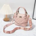 Pink Quilted Top Handle Crossbody Bag Fashion Women Shoulder Bag with Wide Strap - Oak Red