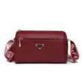 Women's multi-zipper leather shoulder bag, stylish casual crossbody bag with durable strap. - Jujube Red