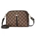 Retro brown checkered crossbody bag with M monogram pattern, stylish mini shoulder bag for women. - Lattice Floral