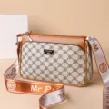 Stylish women crossbody bag with wide strap, printed pattern and multiple compartments for daily use. - White Letters