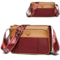 Two-tone women shoulder cross body bag with wide strap fashionable PU leather handbag daily use - Jujube Red