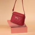Red crossbody shoulder bag with cute heart embroidery and bow detail for women daily use. - Jujube Red