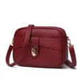 Wine red leather crossbody bag, stylish minimalist small square shoulder bag for women. - Jujube Red