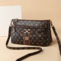 Classic brown monogram crossbody shoulder bag for women with multiple zippered compartments. - Brown-5