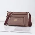 Brown canvas crossbody bag for women, multi-pocket casual shoulder bag with wide strap. - Red Brown