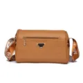 Stylish brown crocodile texture women shoulder bag with multi zippers and branded strap daily use. - Earthy Yellow
