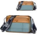 Stylish two-tone women's crossbody shoulder bag with wide woven strap, large capacity daily purse. - Castle Blue