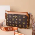 Stylish women brown monogram crossbody bag casual shoulder purse with multi compartments - Letter M