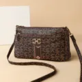 Brown monogram crossbody bag for women, stylish vintage shoulder bag with metal lock. - Brown-6