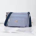 Korean style blue canvas cross-body bag, large capacity casual multi-pocket shoulder handbag. - Blue