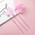 Pink feather cat teaser wand with glitter stick and bell, interactive pet toy variant. - Romantic Pink 3-Piece Set