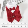 Pet dog cat formal suit spring summer striped vest bow tie pet apparel size chart variant - XS / Burgundy