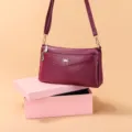 Women burgundy PU leather crossbody shoulder bag with metal butterfly decor for daily wear. - Purple