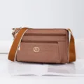 Brown canvas multi-pocket crossbody bag for women, casual lazy style large capacity shoulder bag. - Yellow Brown