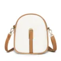White and brown vertical crossbody phone bag, stylish compact shoulder bag for women. - White