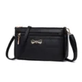 Black crossbody shoulder bag for women, stylish multi-pocket design with bow and gold hardware. - Black