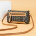 Vintage women's crossbody bag with stylish monogram print, PU leather shoulder bag for daily use. - Large Abstract Print