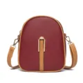 Small crossbody phone bag in maroon and tan leather, stylish vertical mini shoulder bag for women. - Jujube Red