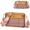 Women Crossbody Bag Brown Pink PU Leather Shoulder Bag Two Tone Chic Handbag - Antler Purple