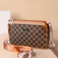 Stylish women brown checkered crossbody shoulder bag with wide strap and multi compartments. - Lattice Floral