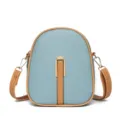 Light blue mini phone crossbody bag with brown trim, stylish vertical PU leather shoulder bag. - Castle Blue