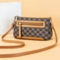 Women vintage checkered crossbody shoulder bag retro brown PU leather purse with zipper pocket - Lattice Floral