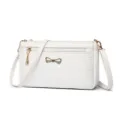 Stylish white crocodile pattern crossbody shoulder bag with elegant bow detail for women. - White