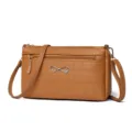 Brown crocodile pattern women crossbody bag, stylish underarm shoulder bag with cute bow. - Earthy Yellow