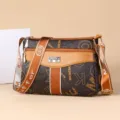 Women shoulder crossbody bag brown monogram multi-pocket casual daily handbag for ladies - Letter Print