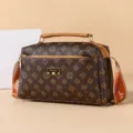 Vintage brown monogram printed women shoulder bag with top handle and crossbody strap. - Monogram Print