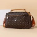 Stylish brown monogram print women shoulder bag, large capacity crossbody handbag with top handle. - Small Letter