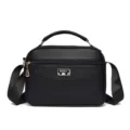 Black PU leather crossbody shoulder bag for women, stylish top handle casual handbag. - Black
