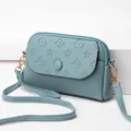 Blue Crossbody Bag Mini PU Leather Shoulder Handbag with Monogram Embossed Flap for Women - Castle Blue