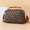 Sac à bandoulière élégant à motif damier pour femme avec poignée et sangle réglable. - Floral à Carreaux