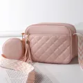 Pink Quilted Crossbody Bag with Coin Purse and Tassel, Stylish Women Shoulder Bag SKU - Rose Pink