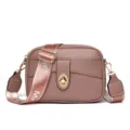 Dusty Pink PU Leather Crossbody Bag with Wide Strap and Turn-Lock, Casual Women Shoulder Bag - Antler Purple