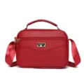 Red PU leather small square bag, stylish crossbody handbag with top handle for women. - Jujube Red