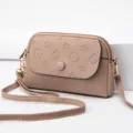 Beige mini crossbody bag with embossed floral pattern, stylish small shoulder purse for women. - Alpaca Color
