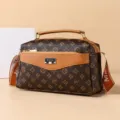 Women vintage brown monogram shoulder bag crossbody bag casual PU leather handbag for daily wear - Monogram Print