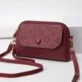 Wine red mini crossbody bag for women, stylish small mahjong bag with embossed flap. - Burgundy