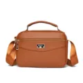 Women brown PU leather crossbody bag 2024 new fashion casual small square shoulder handbag - Earthy Yellow