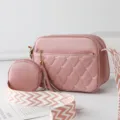 Pink quilted crossbody bag with coin purse chic embroidered heart pattern stylish shoulder bag - Pink
