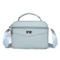 Light blue PU leather crossbody bag with top handle, stylish and compact daily shoulder bag. - Light Blue