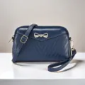 Dark blue mini crossbody bag, stylish shoulder bag with bow and strap for women. - Dark Blue